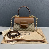 Gucci古馳 老花拼棕色Horsebit 1955郵差包