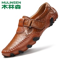 [Musim Panas] Mulinsen Loafers Musim Panas Lelaki Tapak Lembut Slip-On Kasut Lelaki Sandal Berlubang