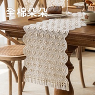 Korean Style Cotton Tablerunner Full Cotton White Embroidery 3D Flower Table Runner Home Restaurant