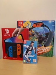 nintendo switch oled (red 紅 / blue 藍) 連 fifa19 &amp; ring fit 健身環大冒險