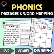 [137]  Phonics Passage Reading Comprehension and Word Mapping worksheet CVC Vowel Digraphs