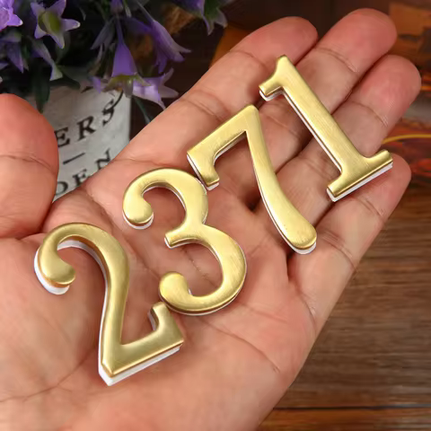 Brass House Number Self-Adhesive 3D Door Numbers Hotel Home Sticker Address Mailbox Numbers #0-9 Hom