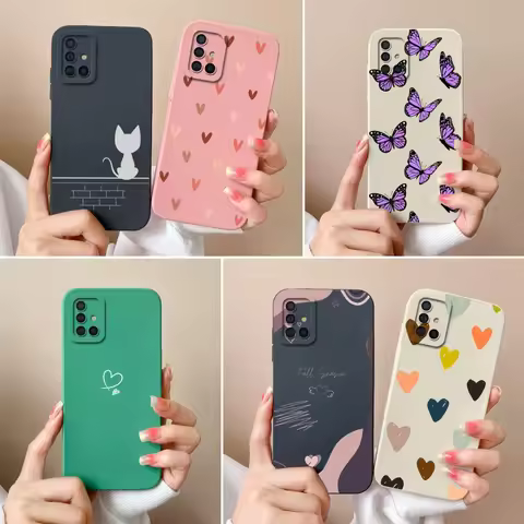 For Samsung A51 A71 A31 Phone Case Simple Heart Liquid Silicone Camera Protection Back Cover For Sam