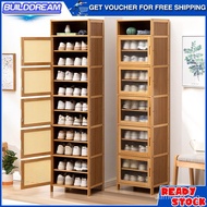 [kline]Nordic Style Bamboo Shoe Cabinet Dustproof Shoe Rack with Door Home Entrance Shoe Cabinet Slit &amp; Corner Shoe Cabinet