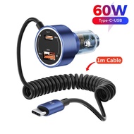 60W 3-Fast Port Super Fast USB C Car Charger PD&amp; QC3.0 with 30W Super Fast Type C Cable Car Charger