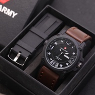 Jam Tangan Pria Swiss Army Premium - Tali Kulit - Tahan Air - Tanggal Hari Aktif - Paket 1 Sett Free