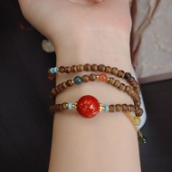 Butter Agarwood Three-Circle Design Agate Bracelet