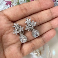 Diamond Clip-On Earrings Beauty Queen Contest Cz Diamonds Real Silver Stem