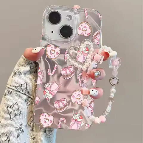 Love Donut Cream Chain Case For Realme Note 70 70T 15 13 12 14 Pro Plus 11 C73 C33 GT Master C21 C20