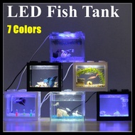 [Ship Today] LED Betta fish Tank Mini Aquarium Fighting Cylinder Rumble USB + LED Building block fish tank Spider Marimo (White Light+Clear Aquarium)