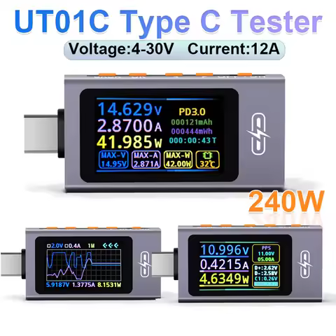 UT01C Type C Tester Voltmeter 4V-30V 12A Voltage Current Detection Meter HD IPS Display Type C PD3.1