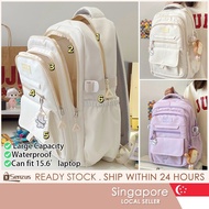 【SG SELLER】Waterproof Backpack Woman Large Capacity Nylon School Bag Casual Zip Multipocket Bagpack