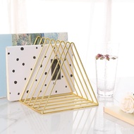 Sooyee 9 Slot Gold Magazine Holder, Desktop File Sorter Organizer Triangle Bookshelf Decor for Home 