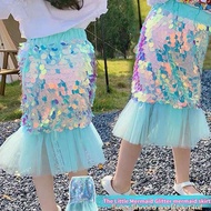 1-8 Years Mermaid Tail Sequin Skirt Girl Princess Cosplay Costume Under The Sea Theme Birthday Party Skirt