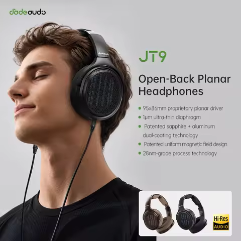 FIIO JT9 Planar Magnetic Headphones 95×86mm Driver 1μm Diaphragm HiFi Over Ear Headphones Lightweigh