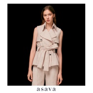 [asava aw23] Asava Tweed Trench Blouse เสื้อผู้หญิง ทรงเทรนช์ แขนกุด แต่งจีบหลัง แต่งคาดเข็มขัด แต่ง