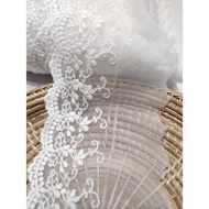 95MM Embroidery Lace Border Lace Trim Wedding Sewing Fabric Putih Baju Kurung Kebaya Kain Renda Borong Kahwin [1 Yard]