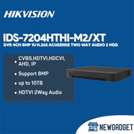 HIKVISION IDS-7204HTHI-M2/XT DVR 4CH 8MP 1U H.265 ACUSENSE TWO WAY AUDIO 2 HDD