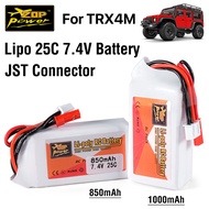 ZOP Power 7.4V 850mAh 1000mAh 25C Lipo Battery with JST Connector, 2S for TRX4M RC Car Truck Boat He