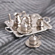 [B&T Dec] 10pcs 1/12 Dollhouse Miniature Silver Metal Tea Coffee Tray Tableware Set {sg}