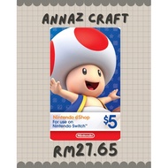 Nintendo Switch Eshop Topup USD 5 (USA) Digital Code Reedem Original Gift Card