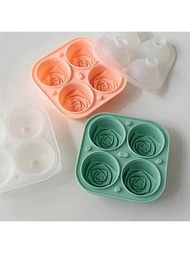 1入組4個玫瑰形製冰模，適用於家用製冰機、冷凍庫，尺寸為5.5英寸 X 5.5英寸