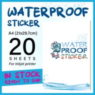 WATERPROOF STICKER - PP SYNTHETIC A4 (20 Sheets) for Inkjet Printer/ Pelekat Kalis Air