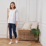 [CUMAR] Solid Color Trousers Asymmetrical Cropped Pants Blue Light