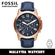 (OFFICIAL WARRANTY) Fossil Men's FS4835IE Grant Chronograph Navy Leather Watch FS4835 (2 Years Inter