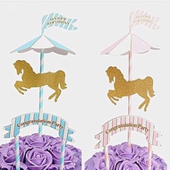 Carousel Theme Cake Topper Card Children Birthday Full Moon Cupcake Decoration Party 旋转木马主题插牌 (202L)