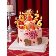 2026 New Year Spring Festival fireworks acrylic cake decoration golden digital candle New Year bakin