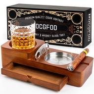 Cigar Ashtray Coaster Whiskey Glass Tray and Cigar Holder, Wooden Ash Tray, Slot to Hold Cigar, Ciga