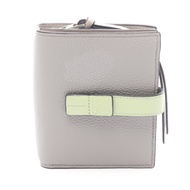 【二手】 LOEWE雙折錢包，Anagram Compact Zip Wallet，0011293990，灰/黃綠色皮革，Anagram Compact Zip Wallet