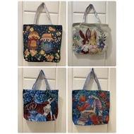 Cute Owl Rabbit Pattern Dark Color Variety Zipper Inner Bag Design Tote Shoulder Canvas Large Capaci