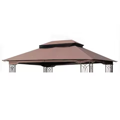 10x12 Ft Double Tiered Replacement Gazebo Canopy Brown UV Resistant Outdoor Patio Roof Cover Only