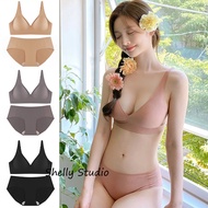 S-XXL [Japanese Suji invisible button black technology bra suit], jelly strip soft support, deep-V seamless women's thin, no wire under wear, adjustment type bra + panties