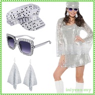 [IniyexaMY] 70S Disco Hat Set Costume Accessories for Theme Party Dress up Cosplay
