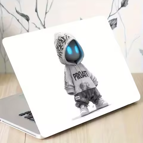 Robot Design PVC Laptop Cover Sticker for 2 Blue Glowing Eyes - Glossy Scratch Protective Case with 