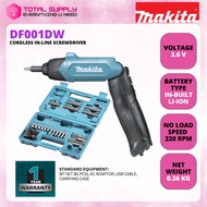 DF001DW MAKITA 3.6V CORDLESS IN-LINE SCREWDRIVER (COMPLETE SET) / DF001 WITH 81 PCS BITS & CARRYING 