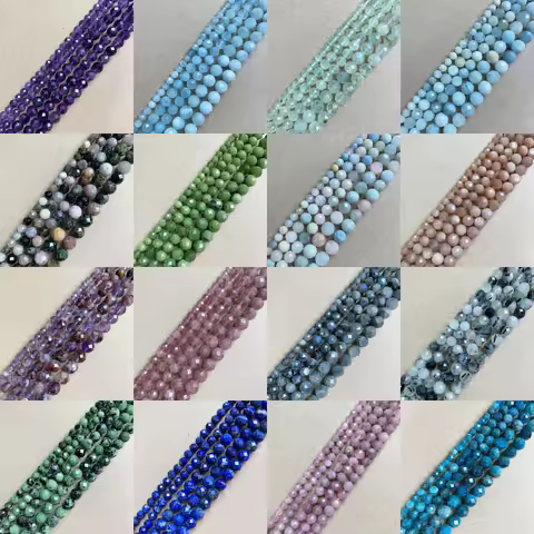 18 Styles Semi-precious Stone Diamond Cuts Faceted AA Quality Purple Amethyst 7" Round Loose Beads 6