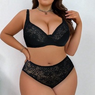 Softrhyme Women Plus Size Lingerie Set Sexy Lace Underwear Set Thin Unlined Wired Bra And Panty Set 