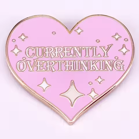Currently Overthinking Badge Glitter Heart Enamel Pin Mental Health Anxiety Brooch