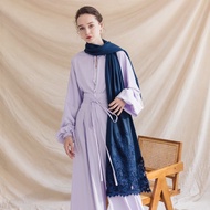【輕奢】Aurora藍盆花網紗蕾絲刺繡純羊絨Cashmere圍巾