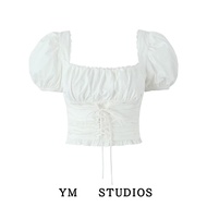 Gyaru Sweet Women clothes Square Collar Short sleeve Puff sleeve Short Navel Waist Top Shirts Age-Re