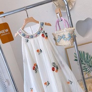 TONAL ชุดเดรสสาวชุดฤดูร้อน 2024 สไตล์ใหม่สาวฝรั่งกระโปรงแขวนคอฤดูร้อนชุดเด็กชายหาดชุดเจ้าหญิง เสื้อผ