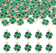 50pcs St. Patrick's Day Four Leaf Clover Charms Alloy Enamel Green 4 Leaf Clover Shaped Pendants Luc