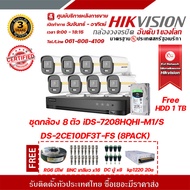 HIKVISION  ชุดกล้อง 8 ตัว iDS-7208HQHI-M1/S + DS-2CE10DF3T-FS x8 ฟรี HDD 1Tb  สายRG6 มีไฟ  BNC แบบเก