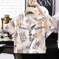 Summer Hawaii Casual Short Sleeve Shirt Boy Beach Shirt Kids Cartoon Cute Shirt