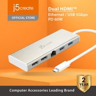 j5create JCD381 5-in-1 Hab USB-C / USB Type-C HUB with Dual 4K HDMI, USB, RJ45 For M1 M2 MacBook Pro Air, Surface Go, Chromebook, Huawei, hp, Lenovo, Acer and USB C Devices