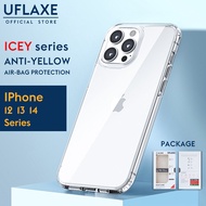 UFLAXE ICEY เคสแข็งกันกระแทกกสำหรับ Apple iPhone 12 / 13 / iPhone 14 / 14 Plus / iPhone 14 Pro Max เคสผิวด้านใสโปร่งแสง ป้องกันสีเหลือง เคสโทรศัพท์ป้องกันเต็มรูปแบบทนทาน